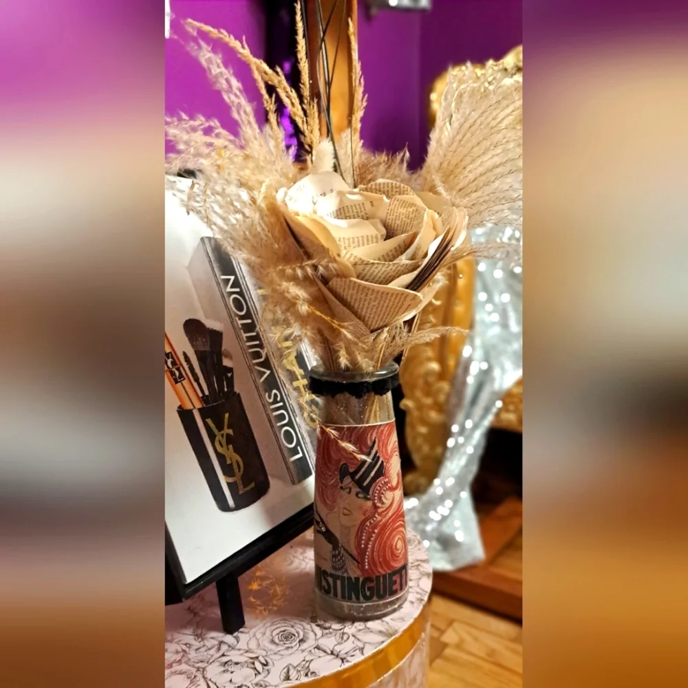 One Of A Kind. Handmade Art Deco Vase with Dried Floral Arrangement.
